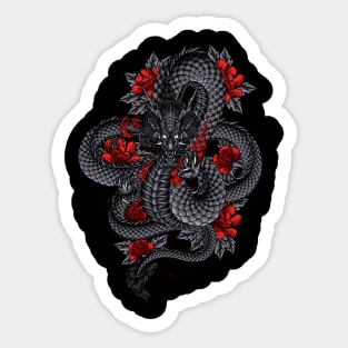 black dragon with red flower Sticker